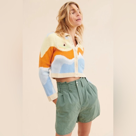 House of Sunny Souvenir Cardigan Sweater Ivory Blue Multi Size 4 - Picture 2 of 15